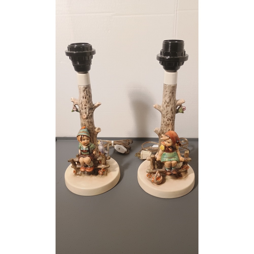 Goebel Hummel Table Lamps Pair W Germany Multicolor Vintage Figural 110/0 110/I